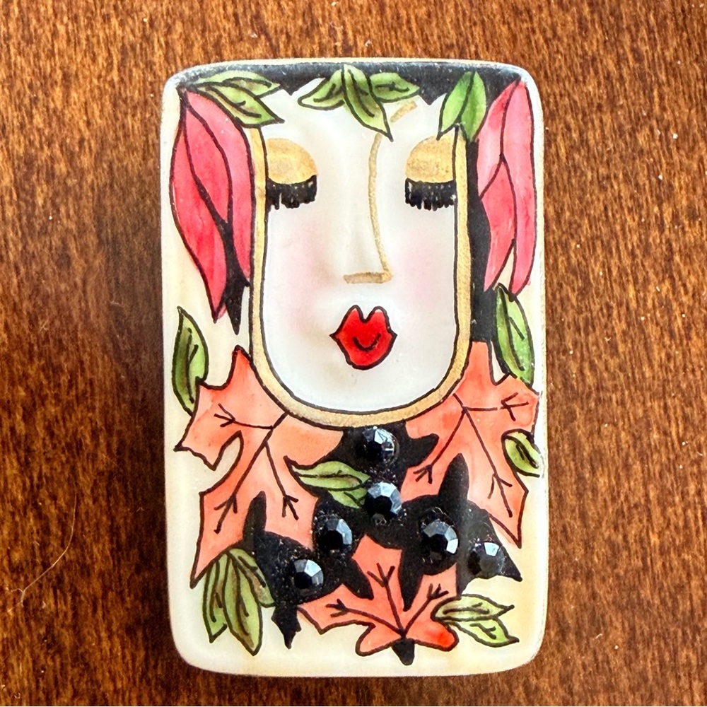 Handcrafted Artistic Brooch with Lovely Face and Leaf Motif